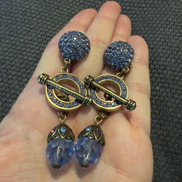 Heidi Daus Earrings Signed Swarovski Clip On Convertible Blue & Violet LIKE NEW - Picture 1 of 11